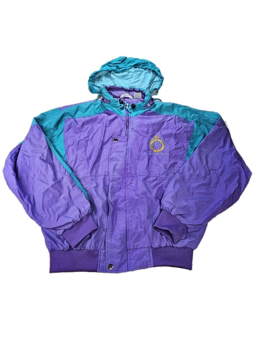 Women's Vintage Color Block Full Zip Windbreaker Iced For Action Catalina Size M